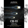 Airox CB-10 multi-port charging cable showing black USB-A, Type-C, and Lightning connectors with yellow accents.