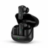 Airox E-14 Popup Earbuds in open black charging case, with one earbud partially lifted, showing green indicator lights.