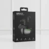 Black Airox E7 wireless earbuds retail packaging displaying earbuds, charging case, and green lights.