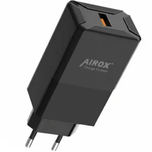 Black Airox Fast Charging Adapter AD-22 45W, featuring an orange USB-C port and EU plug.
