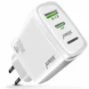 White Airox PD-07 25W fast charger with QC 3.0 and PD dual ports, European plug.