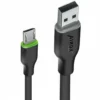 Airox CB-132 black fast charging cable showing USB-A and green Micro USB V8 connectors.