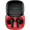 Audionic Airbud 550 black wireless earbuds in their open charging case with red interior and logo.