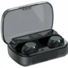 BQ10 wireless earbuds in an open black charging case with a digital battery display and green earbud accents.