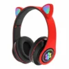 Red and black Cats Ear Wireless Headphones with glowing RGB cat ears and earcups featuring a rainbow paw print.