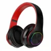 DDK 339 wireless Bluetooth over-ear headphones, black and red, with earcup RGB light ring.