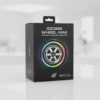 Black packaging box for G2389 Wheel Mini portable wireless speaker, featuring RGB lit car wheel design.