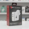 Mars Elite Series 50W PD Adapter E-1 retail packaging, displaying the white dual USB-C UK wall charger with logo.