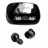 Black Mars MB-10 wireless earbuds, charging case with digital display showing battery levels and '100%'.