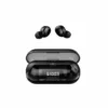 Mars MB-11 black Bluetooth wireless earbuds and open transparent charging case displaying 100% battery.