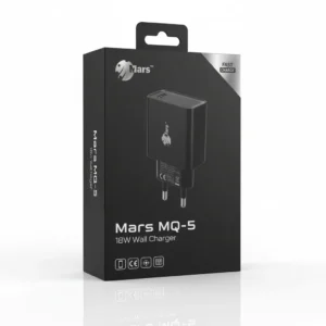 Black Mars MQ-5 18W Fast Charge wall charger retail packaging displaying the charger product image.