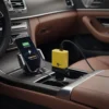 Yellow Mars Super Vooc 25W quick car charger charging smartphone displaying 'Super Vooc' in car.