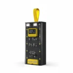 Black SY286 20000mAh power bank with exposed circuit board, yellow digital display, 66W PD, and top carry loop.