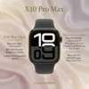 Black X10 Pro Max smartwatch displaying 10:09 on screen, set against a luxurious, minimalist gold and beige background.